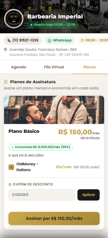 Planos de assinatura - visão do cliente